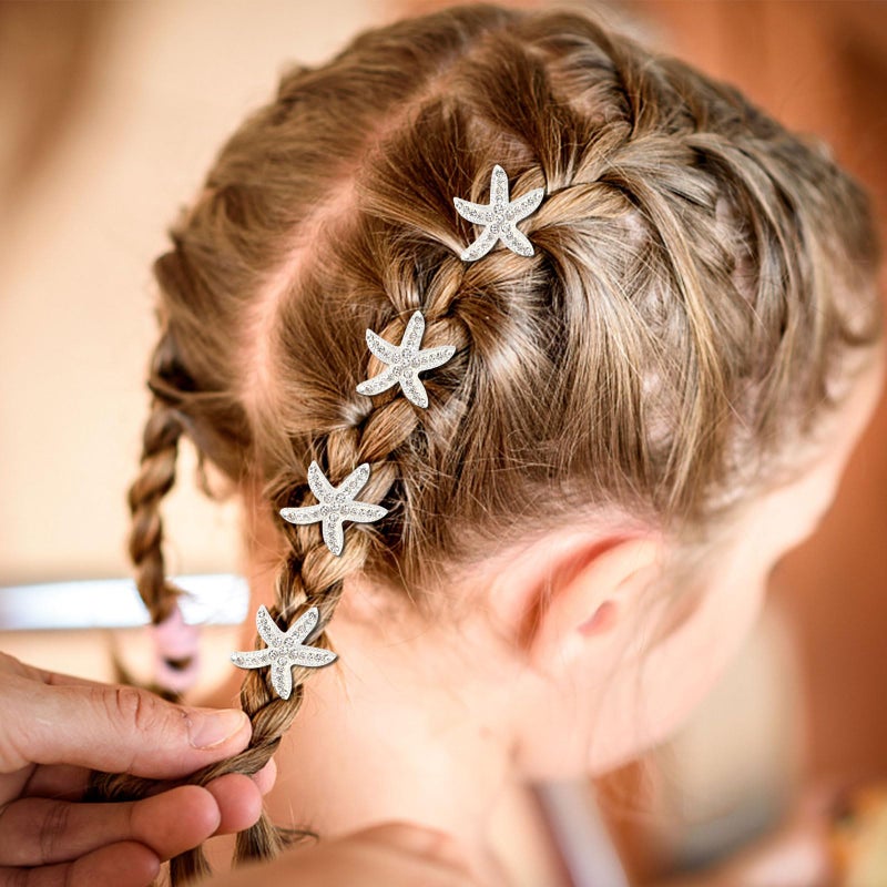 ACO-UINT 20 Pcs Beach Hair Clips with White Rhinestones - Starfish and Mermaid Themed Cute Accessories for Women and Girls - Image 3